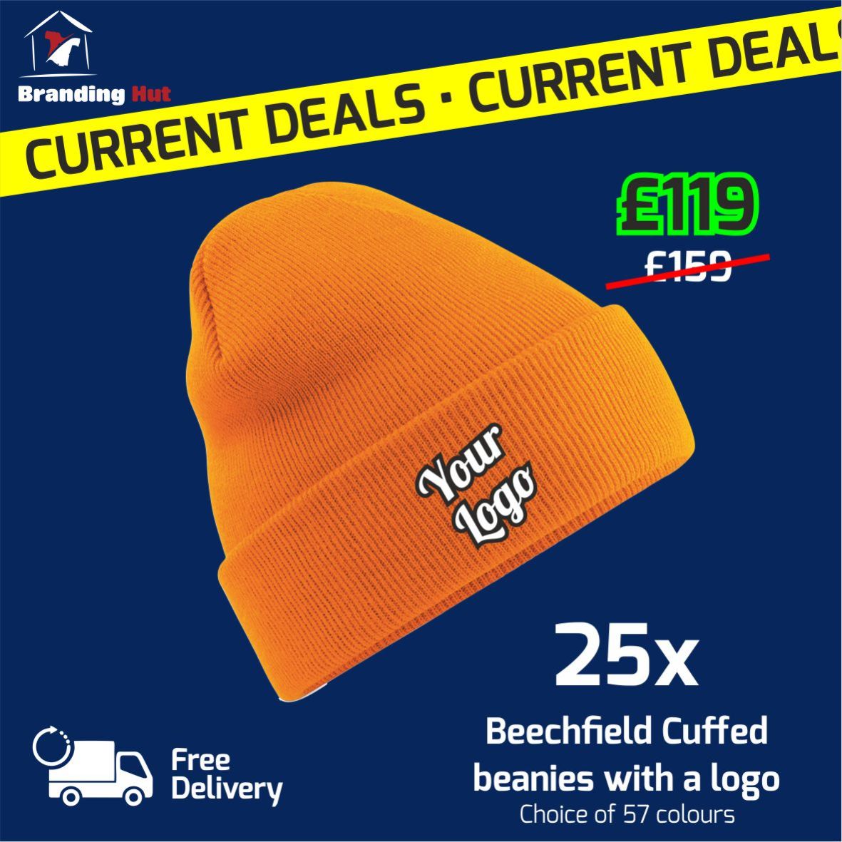 25x Beechfield Cuffed Beanies with a logo